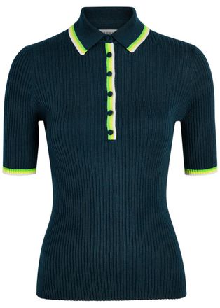 Gabriela Hearst Perro Ribbed Cashmere and Silk-blend Polo Shirt - Denim - S (UK8-10 / S)