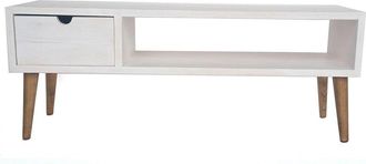 HOGAR 24 Mueble tv salón vintage cajón y estante madera maciza natural blanco