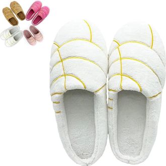 Generic Concha Slippers for Women, Concha Pantuflas Mexico Bread Slippers with Memory Foam and Plush Lining Cute House Slipper (White, UK, Adult, Women, 7.5, 