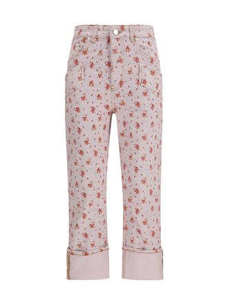 Ganni Womens Capri Pants Peachskin Print Cotton Jean