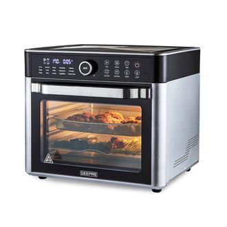 Geepas 22L Air Fryer Oven Vortex Rapid Air Technology 15 Preset Modes Glass Touch in Silver