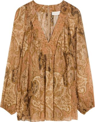 Zimmermann Carousel Metallic Silk top - Brown - 00 (UK 6 / XS)
