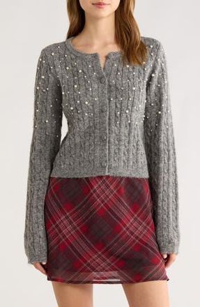 All in Favor Faux Pearl Embellished Sweater in Charcoal at Nordstrom Rack, Size X-Small
