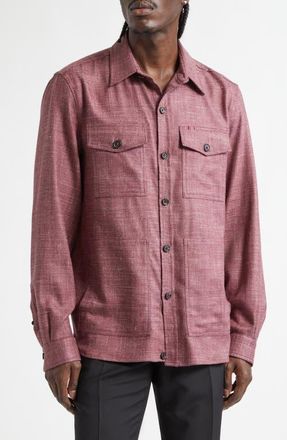 Isaia The Wool & Silk Blend Overshirt in Dark Red at Nordstrom, Size Xxx-Large
