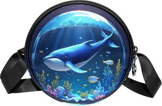 Generic Circle Crossbody Bag for Women, Whale Crystal Ball Small Sling Bag Daypack with Zipper Adjustable Shoulder Straps Casual Ladies Girls Round Purse