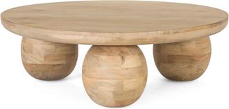 Giner&Colomer Mesa de centro redonda de madera de mango 90 cm estilo japandi n&oacute;rdico