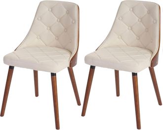 Hhg Hhg - Nunca Usado] Juego De 2 Sillas De Comedor 414, Silla De Visita Silla De Cocina, Madera Curvada Nogal, Piel Artificial Crema