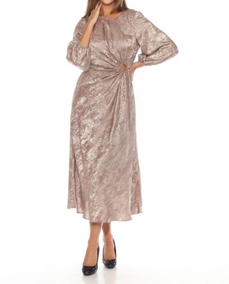 Joseph Ribkoff Womens Cutout Detail Puff Sleeve Maxi Dress In Beige/gold Metallic