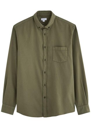 Sunspel Brushed-cotton Shirt - Khaki - Xxl