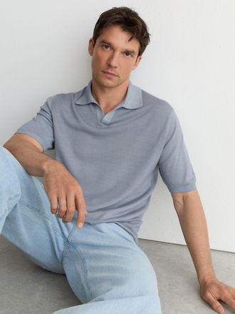 Reiss Soft Blue Pigment-dyed Merino Wool Open-collar Polo Shirt, Xxl