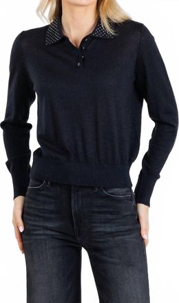 Autumn Cashmere Rhinestone Cashmere Polo Sweater In Black