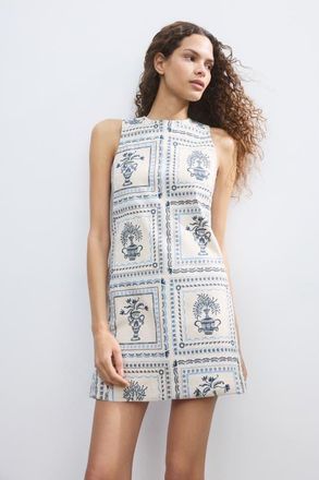 H&M Open-back twill dress in Light Beige/patterned at Nordstrom, Size Xx-Large