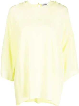 Lanvin Red Round Neck Silk Elbow-Sleeve Top
