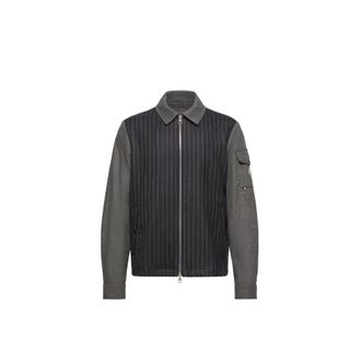 Moncler Moncler Herringbone Wool Blend Zip-up Shirt, Men, Grey, Size: 3xl
