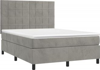 vidaXL Cama Box Spring Colch&oacute;n Y Led Terciopelo Gris Claro 140x200 Cm Vidaxl