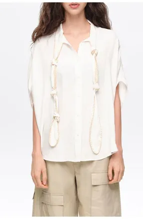 Bimba & Lola Knotted neckline cape shirt in White at Nordstrom, Size Xx-Small
