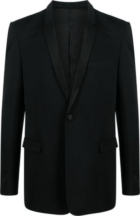MODES satin-trim single-breasted blazer - men - Polyester/Virgin Wool/Elastane/Cupro/Polyester - 50 - Black