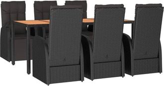 vidaXL 7 Piece Garden Dining Set Black Poly Rattan&Solid Wood Acacia Vidaxl