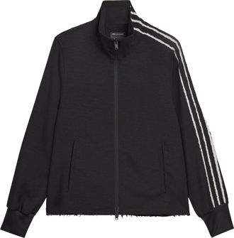 Yohji Yamamoto High Collar Front-Zipper Sweatshirt with Striped Detail