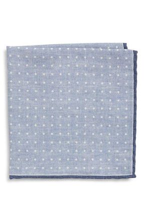 Eleventy Polka Dot Wool & Cotton Muslin Pocket Square in Denim/Ivory at Nordstrom