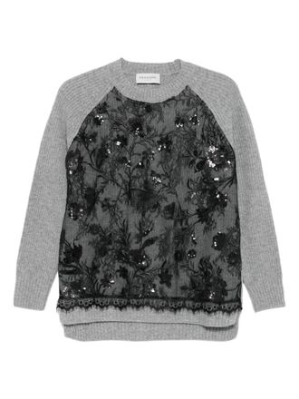 Ermanno Scervino Trui verfraaid met pailletten en kanten vlak - Grijs