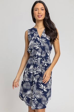 Roman Leaf Print Belted Shift Dress