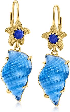 Ross-Simons Italian Tagliamonte Blue Venetian Glass Seashell Drop Earrings With Lapis in 18kt Gold Over Sterling