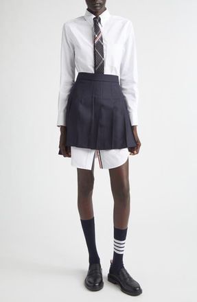 Thom Browne Long Sleeve Oxford Shirtdress in White at Nordstrom, Size 10 Us