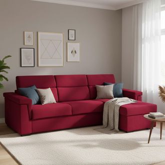 Dmora Sof&aacute; Cama Con Chaise Longue, Desenfundable, Contenedor Made In Italy, Hidr&oacute;fugo Multiposici&oacute;n, 285x160 Cm Rojo