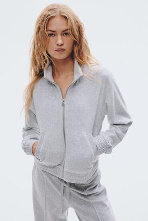 H&M Velour Zip-through Jacket in Light Gray Melange at Nordstrom, Size Xxx-Large