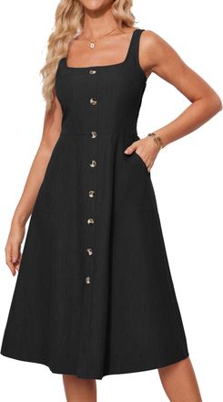 Grace Karin Womens High Waist Suspender Dress Casual T-Shirt Dress for Work Office Black XL