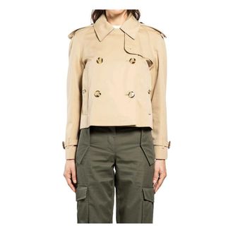 Burberry Trench Coats, female, Beige, 3XS, Cropped Gabardine Trench Jacket
