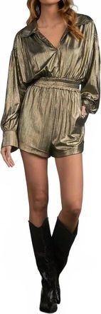 Elan Collared Long Sleeve Romper In Gold