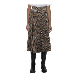 Burberry Midi Skirts, female, Multicolor, Size: 2XS Pleated Check Wool Blend Midi Skirt
