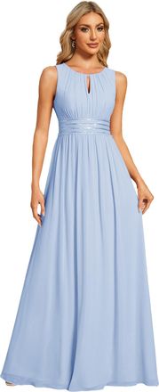 Ever-pretty Womens Crew Neck Sleeveless A Line Hollow Out Pleated Maxi Fromal Dress Ice Blue 12