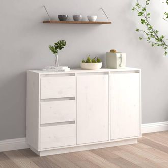Berkfield Home Sideboard White 111x34x75 cm Solid Wood Pine | Size: 111 x 34 x 75 cm