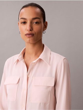 Calvin Klein Womens Utility Classic Button-Down Shirt - Pink - XL