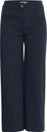 Ichi Total Eclipse Cropped Straight-Leg Broek - Dames - Vrijetijds broeken - Blauw - XL - Broeken