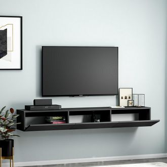 Dmora Mueble Para Tv Lariano, 3 Puertas, 3 Compartimentos, Apertura Abatible, 180x31x26h Cm Negro