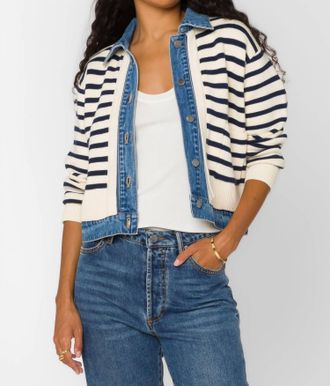 Velvet Heart Francis Striped Jacket In Ivory Blue