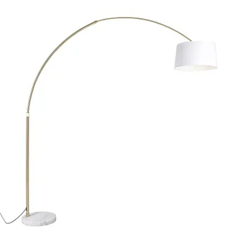 QAZQA Lampada Da Terra Con Paralume Xxl - Moderno - Lino,acciaio,tessuto - Bianco/oro/ottone - Oblungo Max. 1 X Watt - Qazqa