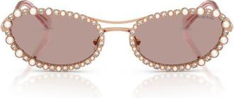 Swarovski 56mm Oval Sunglasses in Rose Gold /Light Purple Brown at Nordstrom