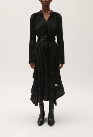 Claudie Pierlot Robe noire longue pliss&eacute;e &agrave; volants