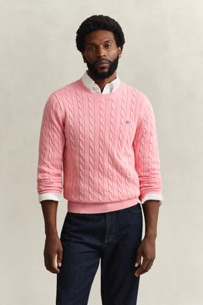 GANT Men Cotton Cable Knit Crew Neck Sweater (XXXL) WASHED PINK