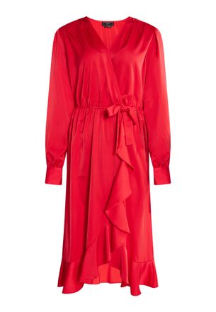 Faina Midi-jurk met lange mouwen Dames rood