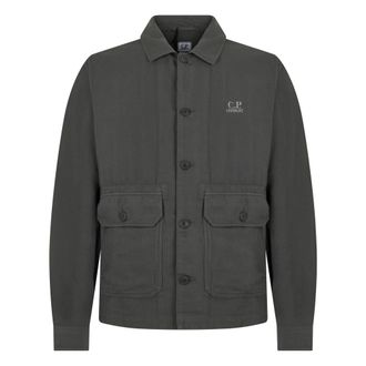 C.P. Company Light Jackets, male, Gray, Size: XL Jacket in cotton-linen blend