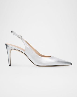 Stuart Weitzman 75mm Stuart Power Metallic Leather Slingback Pumps