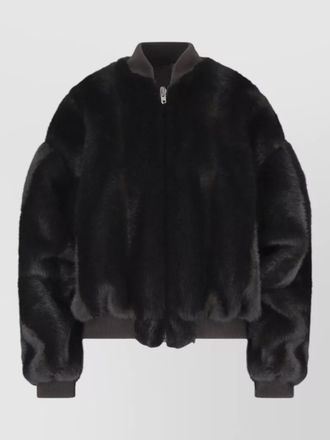 Maison Margiela faux fur texture coat ribbed collar hem