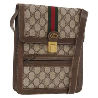 Gucci Vintage, unisex, Bruin, ONE Size, Leer, Pre-owned Vintage GG Canvas Schoudertas