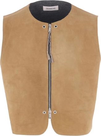 Diomene Gilet in pelle scamosciata con doppia zip - Marrone